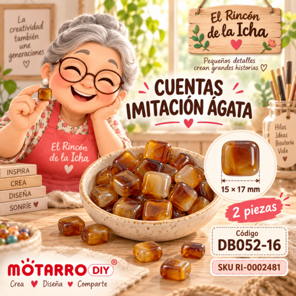 ri-0002481-db052-16 Cuentas cuadradas imitación ágata ámbar – 2 piezas – 15 × 17 mm
