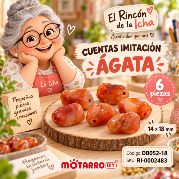 Cuentas irregulares imitación ágata naranja – 6 piezas – 14 × 18 mm