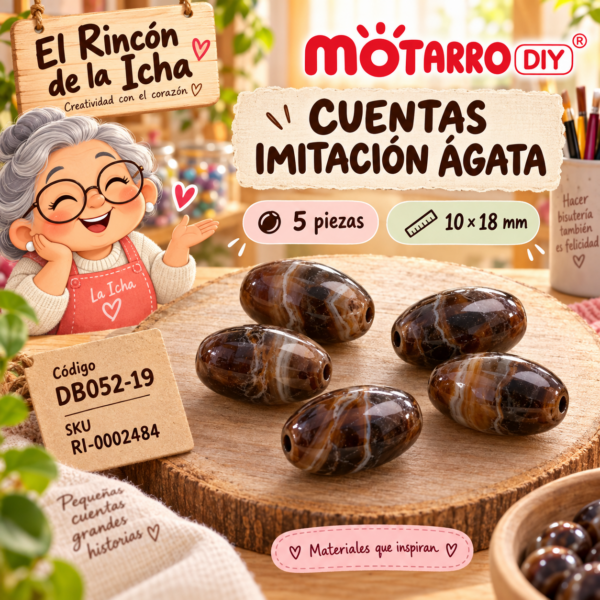 ri-0002484-db052-19 Cuentas redondas imitación ágata café – 5 piezas – 10 × 18 mm