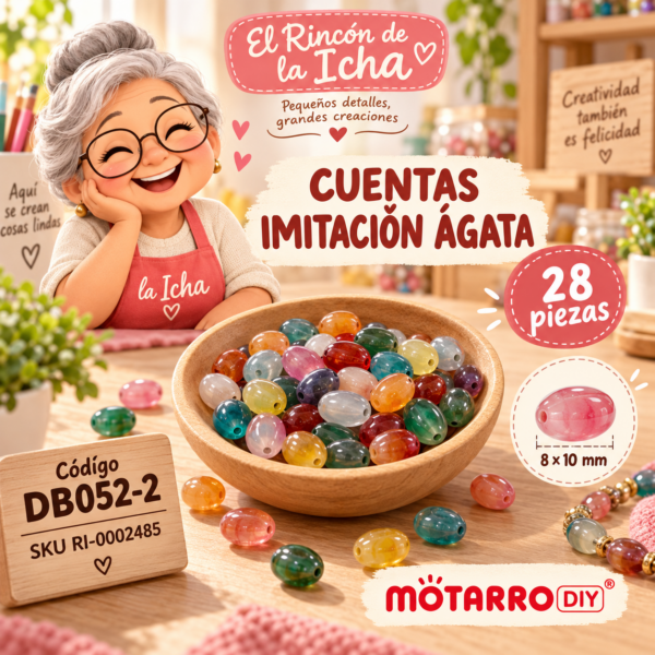 ri-0002485-db052-2 Cuentas ovaladas imitación ágata multicolor – 28 piezas – 8 × 10 mm