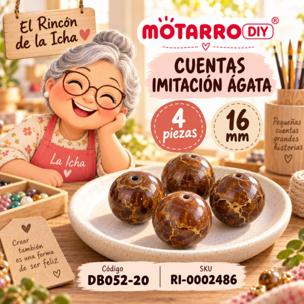 ri-0002486-db052-20 Cuentas redondas imitación ágata café vetada – 4 piezas – 16 mm