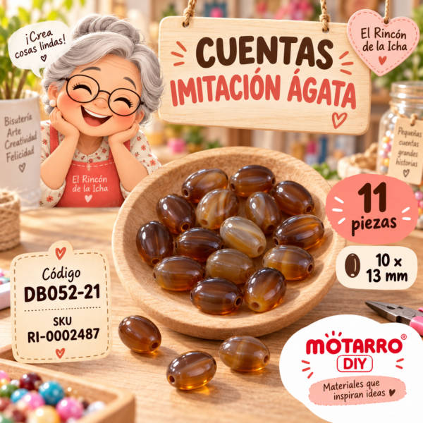 Cuentas ovaladas imitación ágata café – 11 piezas – 10 × 13 mm