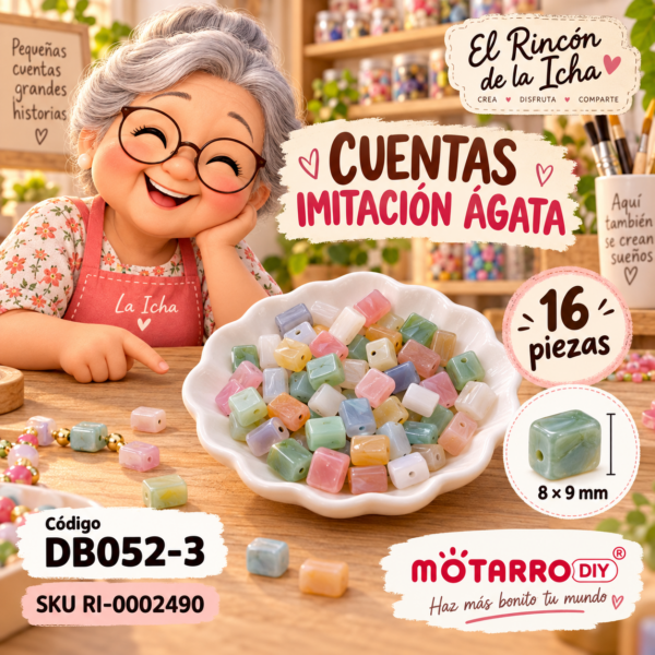 ri-0002490-db052-3 Cuentas cuadradas imitación ágata pastel – 16 piezas – 8 × 9 mm