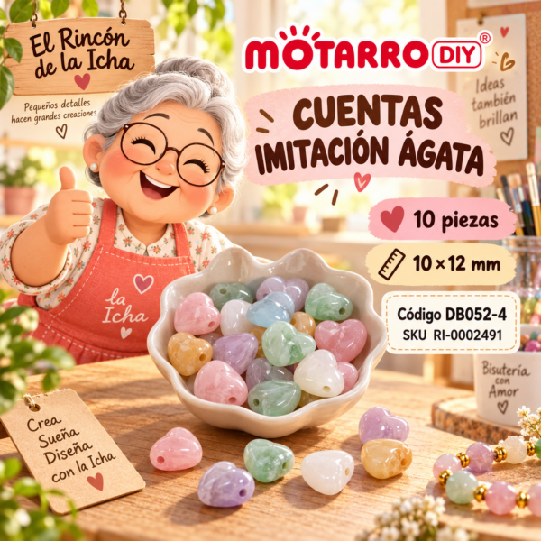 ri-0002491-db052-4 Cuentas corazón imitación ágata pastel – 10 piezas – 10 × 12 mm