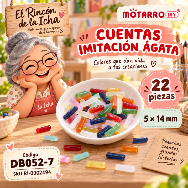 Cuentas tubulares finas imitación ágata multicolor – 22 piezas – 5 × 14 mm