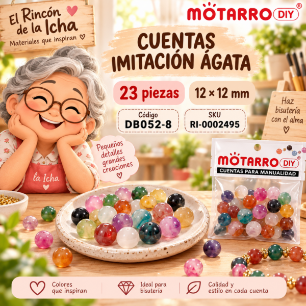 ri-0002495-db052-8 Cuentas redondas imitación ágata multicolor – 23 piezas – 12 × 12 mm