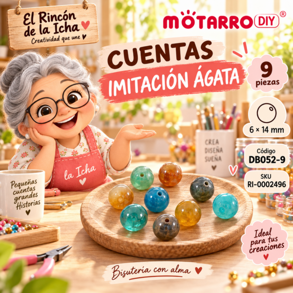 ri-0002496-db052-9 Cuentas redondas imitación ágata multicolor – 9 piezas – 6 × 14 mm