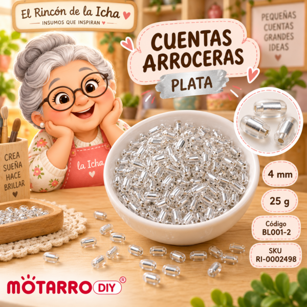 ri-0002498-bl001-2 Cuentas arroceras con interior plateado color plata – 4 mm – 25 g