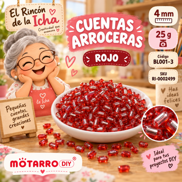 ri-0002499-bl001-3 Cuentas arroceras con interior plateado color rojo – 4 mm – 25 g
