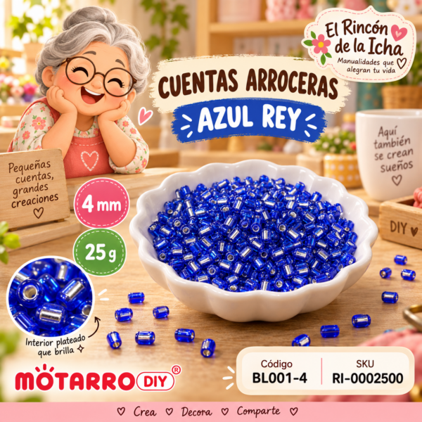 ri-0002500-bl001-4 Cuentas arroceras con interior plateado color azul rey – 4 mm – 25 g