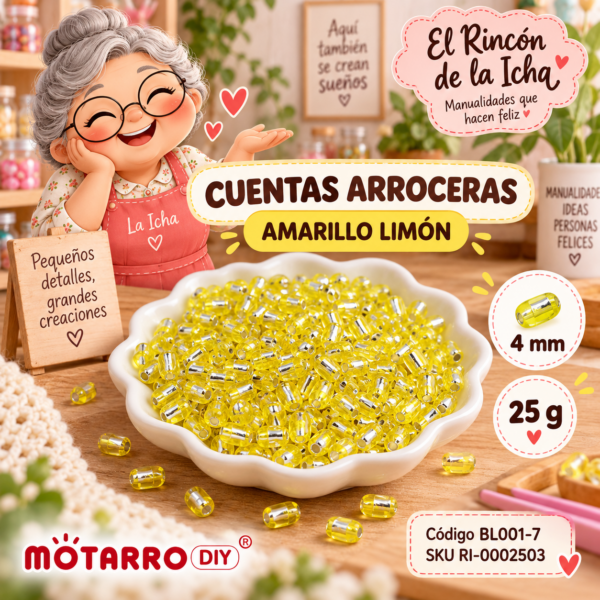 ri-0002503-bl001-7 Cuentas arroceras con interior plateado color amarillo limón – 4 mm – 25 g