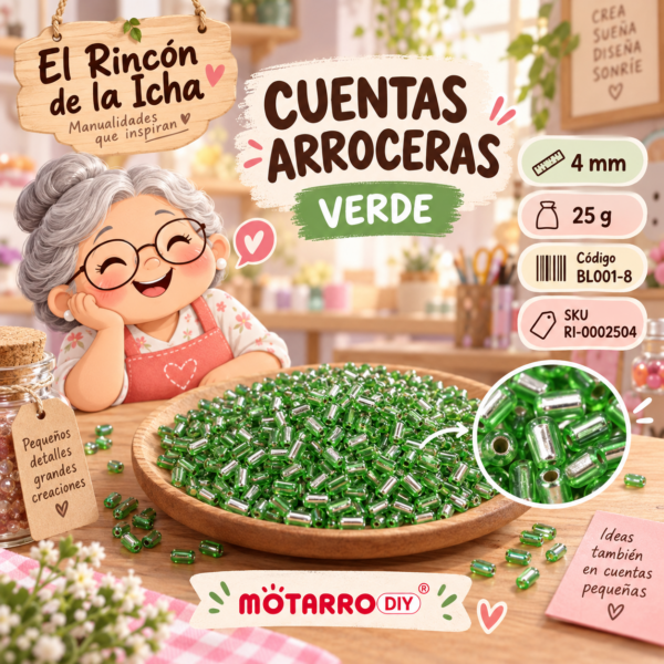 ri-0002504-bl001-8 Cuentas arroceras con interior plateado color verde – 4 mm – 25 g