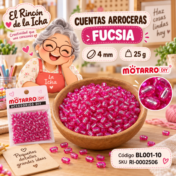 Cuentas arroceras con interior plateado color fucsia – 4 mm – 25 g