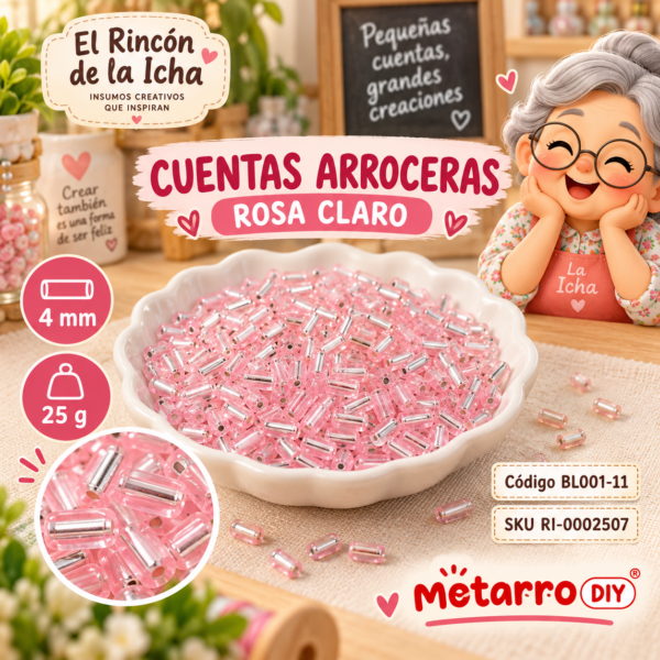 ri-0002507-bl001-11 Cuentas arroceras con interior plateado color rosa claro – 4 mm – 25 g