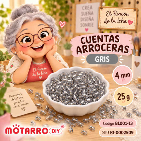 Cuentas arroceras con interior plateado color gris – 4 mm – 25 g