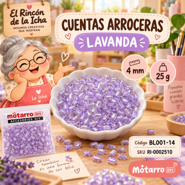 ri-0002510-bl001-14 Cuentas arroceras con interior plateado color lavanda – 4 mm – 25 g