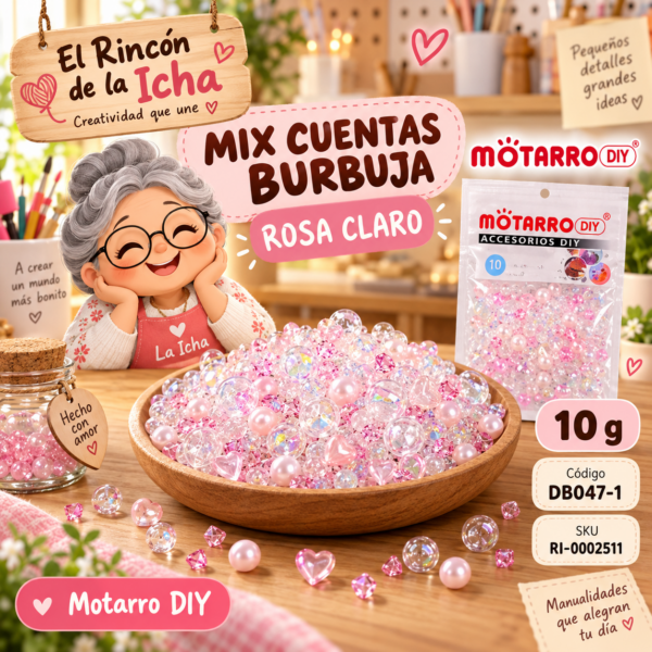 ri-0002511-db047-1 Mix de cuentas burbuja, perlas y diamantes rosa claro – 10 g