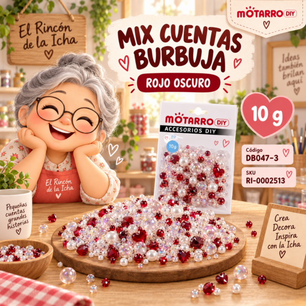 ri-0002513-db047-3 Mix de cuentas burbuja, perlas y diamantes rojo oscuro – 10 g