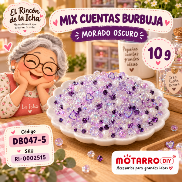 ri-0002515-db047-5 Mix de cuentas burbuja, perlas y diamantes morado oscuro – 10 g