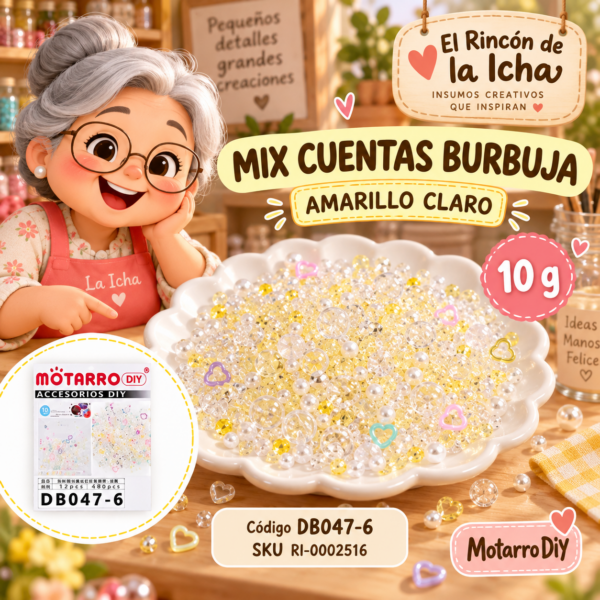 ri-0002516-db047-6 Mix de cuentas burbuja, perlas y diamantes amarillo claro – 10 g