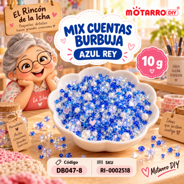 ri-0002518-db047-8 Mix de cuentas burbuja, perlas y diamantes azul rey – 10 g
