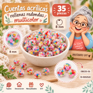 ri-0002520-db020-56 Cuentas acrílicas rellenas redondas multicolor – 35 piezas – 8 mm