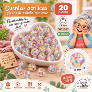 ri-0002521-db020-57 Cuentas acrílicas rellenas de estrella multicolor – 20 piezas – 13 mm