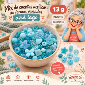 ri-0002539-db042-3 Mix de cuentas acrílicas de formas variadas azul lago – 13 g