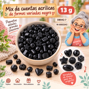 ri-0002543-db042-7 Mix de cuentas acrílicas de formas variadas negro – 13 g