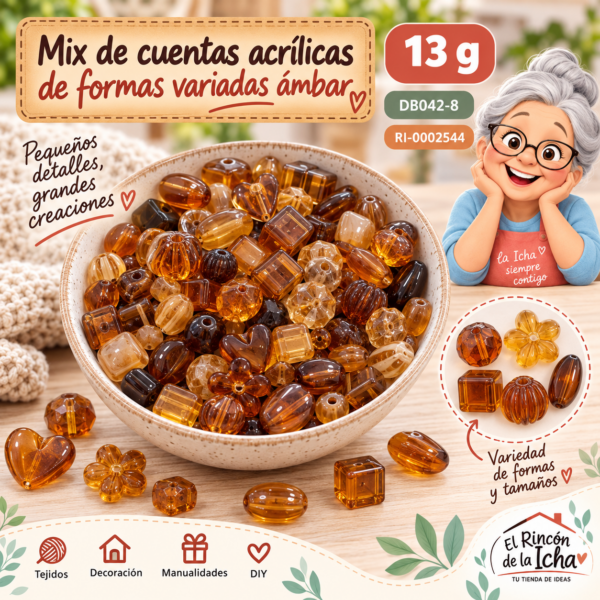 Mix de cuentas acrílicas de formas variadas ámbar – 13 g
