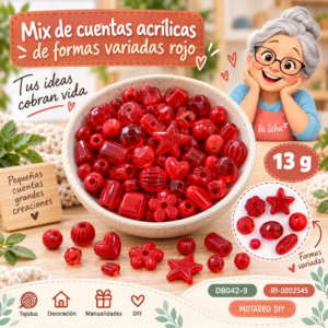 ri-0002545-db042-9 Mix de cuentas acrílicas de formas variadas rojo – 13 g