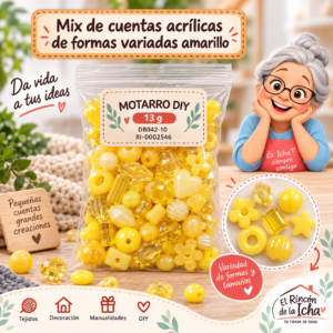 ri-0002546-db042-10 Mix de cuentas acrílicas de formas variadas amarillo – 13 g