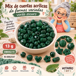 ri-0002547-db042-11 Mix de cuentas acrílicas de formas variadas verde oscuro – 13 g