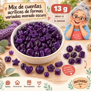 ri-0002549-db042-13 Mix de cuentas acrílicas de formas variadas morado oscuro – 13 g