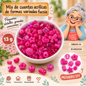 ri-0002550-db042-14 Mix de cuentas acrílicas de formas variadas fucsia – 13 g