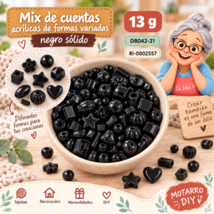 ri-0002557-db042-21 Mix de cuentas acrílicas de formas variadas negro sólido – 13 g