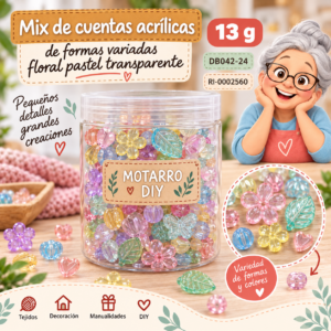 ri-0002560-db042-24 Mix de cuentas acrílicas de formas variadas floral pastel transparente – 13 g