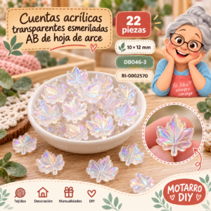 ri-0002570-db046-3 Cuentas acrílicas transparentes esmeriladas AB de hoja de arce – 22 piezas – 10 × 12 mm