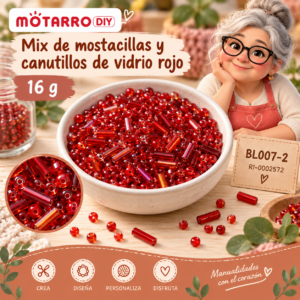 ri-0002572-bl007-2 Mix de mostacillas y canutillos de vidrio rojo – 16 g