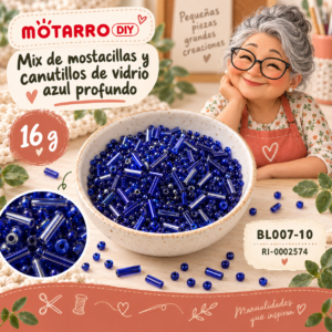 ri-0002574-bl007-10 Mix de mostacillas y canutillos de vidrio azul profundo – 16 g