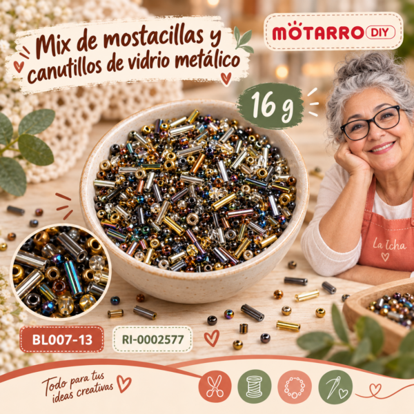 Mix de mostacillas y canutillos de vidrio metálico – 16 g