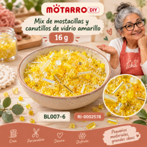 ri-0002578-bl007-6 Mix de mostacillas y canutillos de vidrio amarillo – 16 g