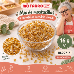 ri-0002579-bl007-7 Mix de mostacillas y canutillos de vidrio dorado – 16 g
