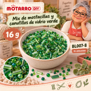 ri-0002580-bl007-8 Mix de mostacillas y canutillos de vidrio verde – 16 g