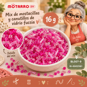 ri-0002581-bl007-9 Mix de mostacillas y canutillos de vidrio fucsia – 16 g