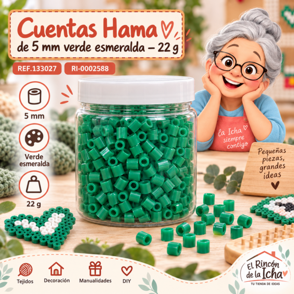 ri-0002588-ref-133027 Cuentas Hama de 5 mm verde esmeralda – 22 g