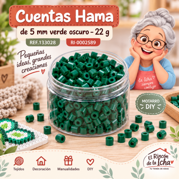 ri-0002589-ref-133028 Cuentas Hama de 5 mm verde oscuro – 22 g