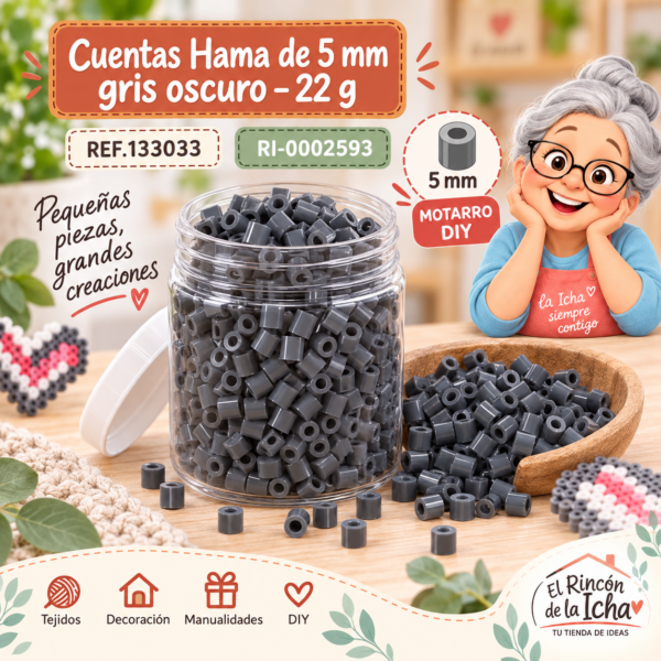 ri-0002593-ref-133033 Cuentas Hama de 5 mm gris oscuro – 22 g