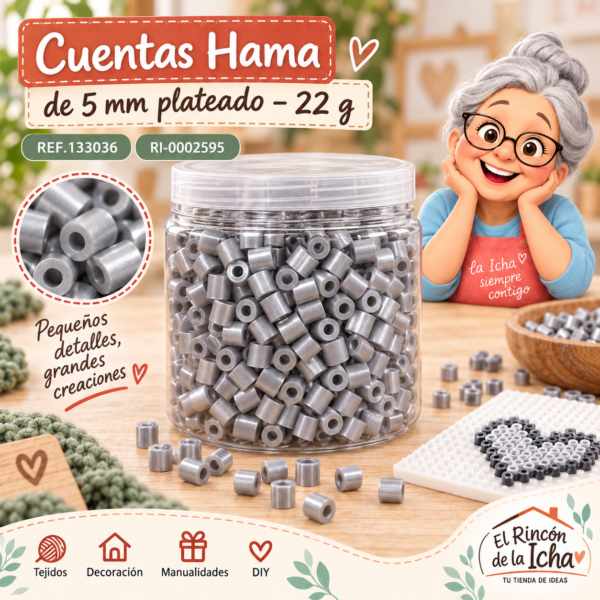 ri-0002595-ref-133036 Cuentas Hama de 5 mm plateado – 22 g