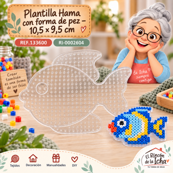 ri-0002604-ref-133600 Plantilla Hama con forma de pez – 10,5 × 9,5 cm